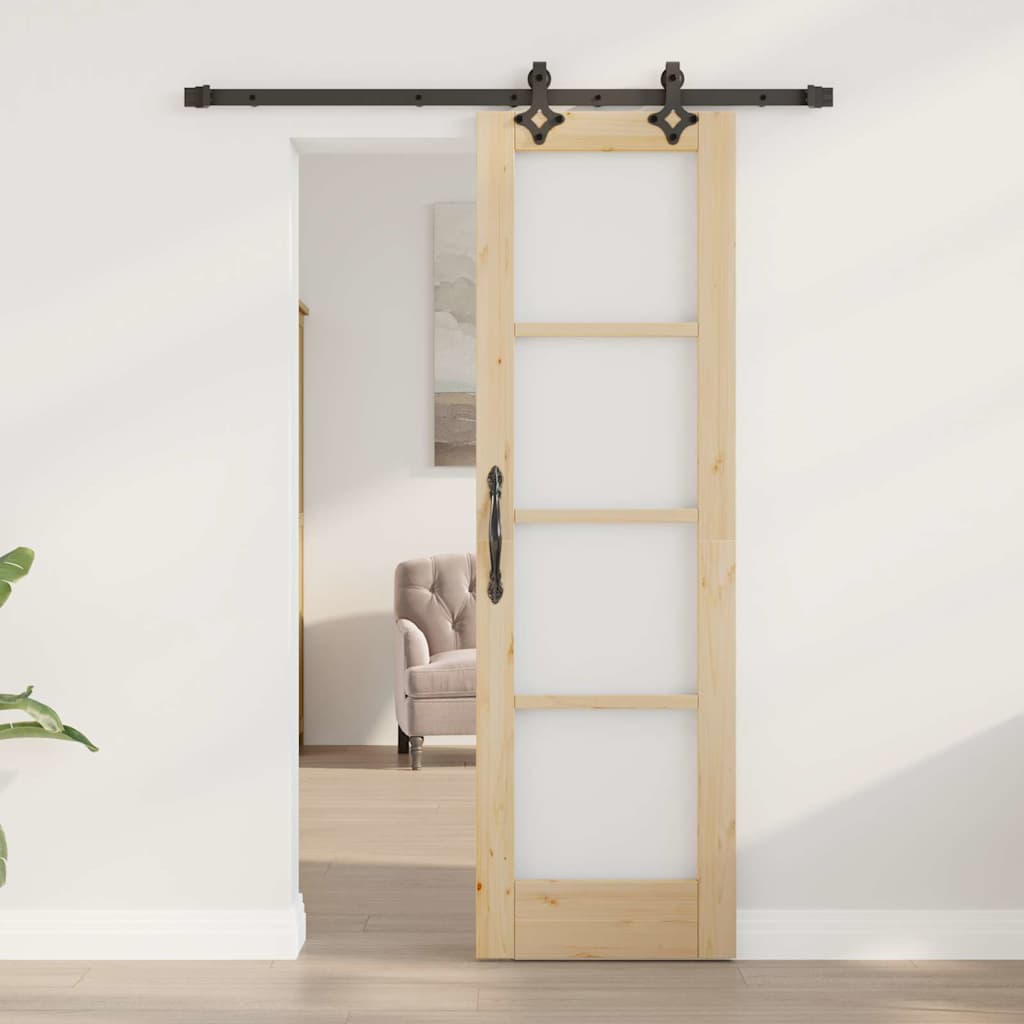 Csúszó ajtó Természetes 61 x 198,5 cm Tömör fenyőfa és üveg