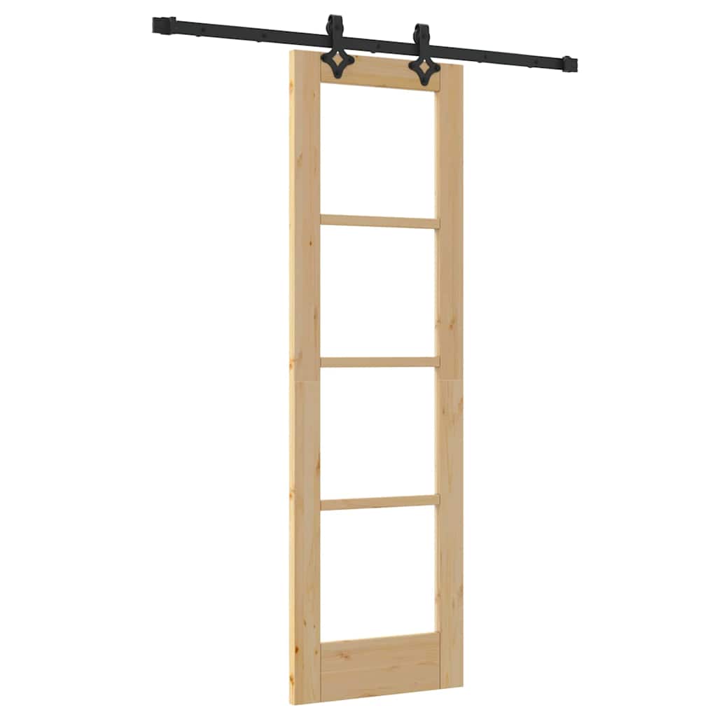 Csúszó ajtó Természetes 61 x 198,5 cm Tömör fenyőfa és üveg