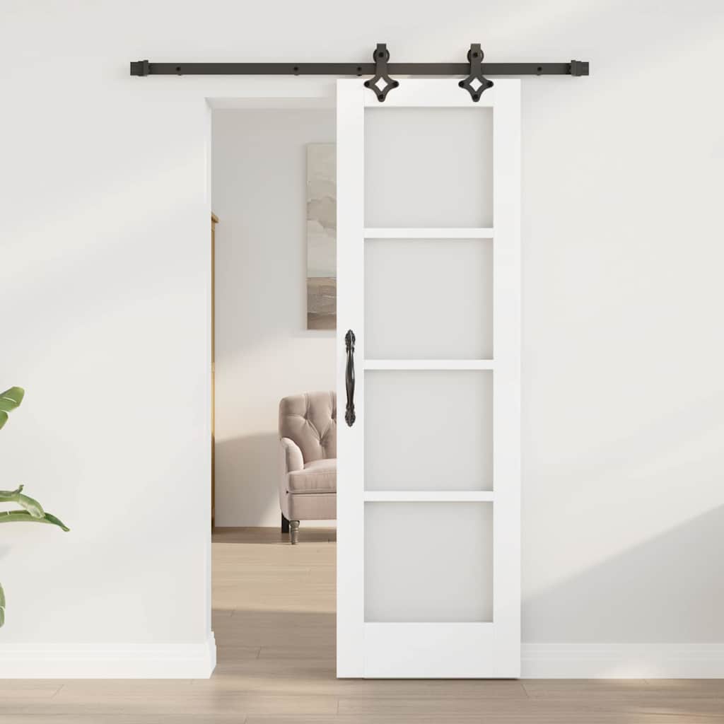Csúszó ajtó Fehér 61 x 198,5 cm Tömör fenyőfa és üveg
