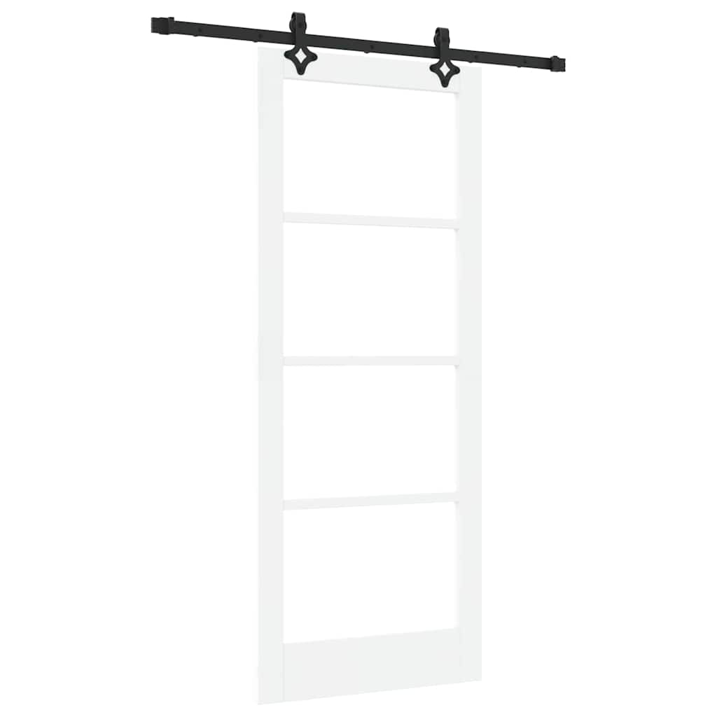 Csúszó ajtó Fehér 83 x 202 cm Tömör fenyőfa és üveg