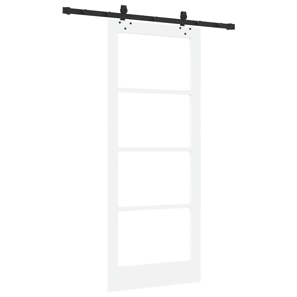 Csúszó ajtó Fehér 83 x 202 cm Tömör fenyőfa és üveg