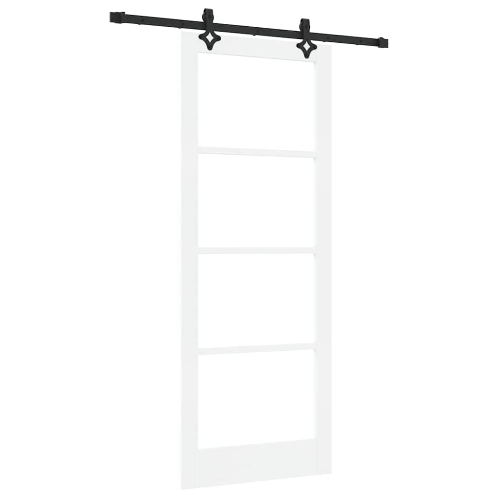Csúszó ajtó Fehér 83 x 211 cm Tömör fenyőfa és üveg