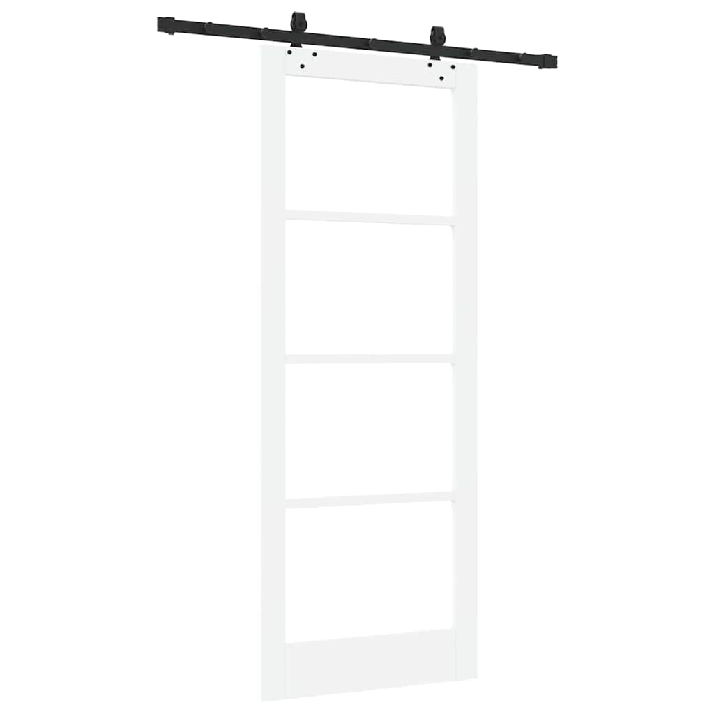 Csúszó ajtó Fehér 83 x 211 cm Tömör fenyőfa és üveg
