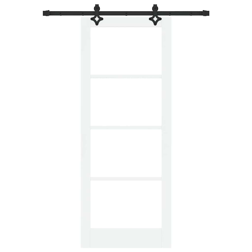 Csúszó ajtó Fehér 83 x 211 cm Tömör fenyőfa és üveg