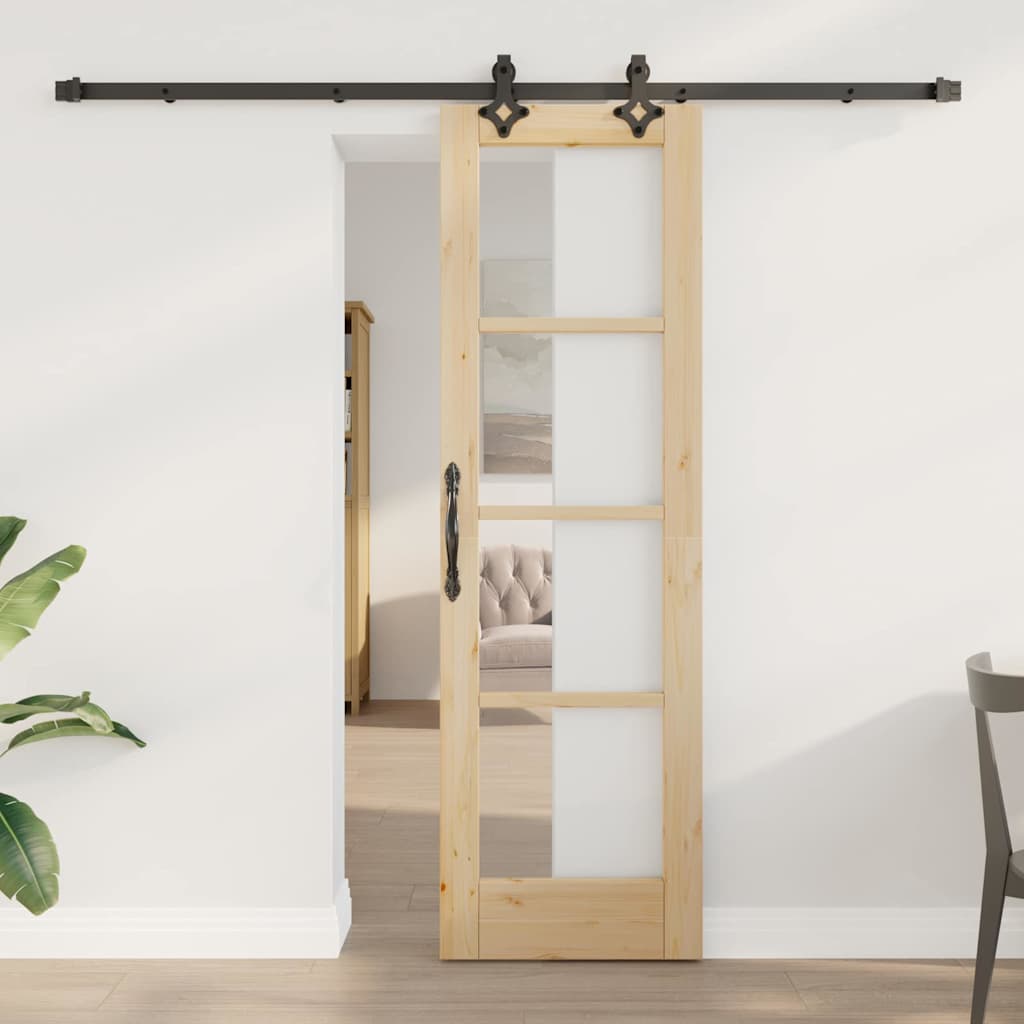 Csúszó ajtó Természetes 61 x 198,5 cm Tömör fenyőfa és üveg