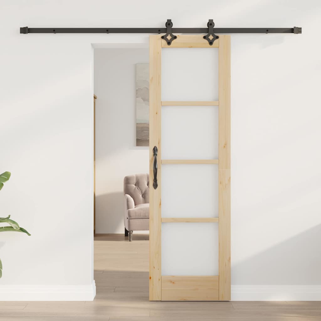 Csúszó ajtó Természetes 61 x 198,5 cm Tömör fenyőfa és üveg