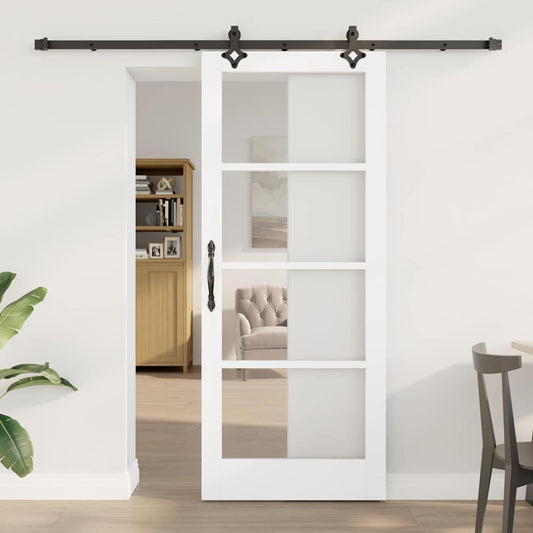 Csúszó ajtó Fehér 83 x 202 cm Tömör fenyőfa és üveg