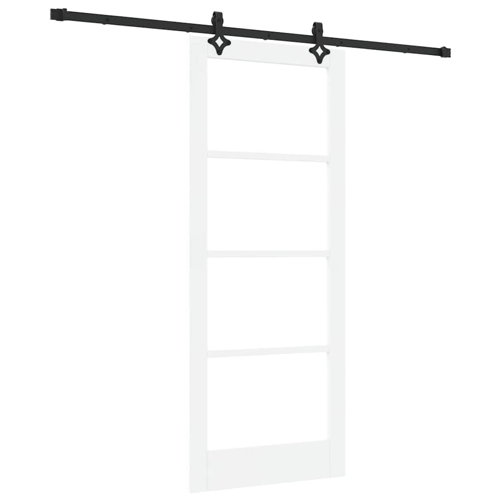 Csúszó ajtó Fehér 83 x 202 cm Tömör fenyőfa és üveg