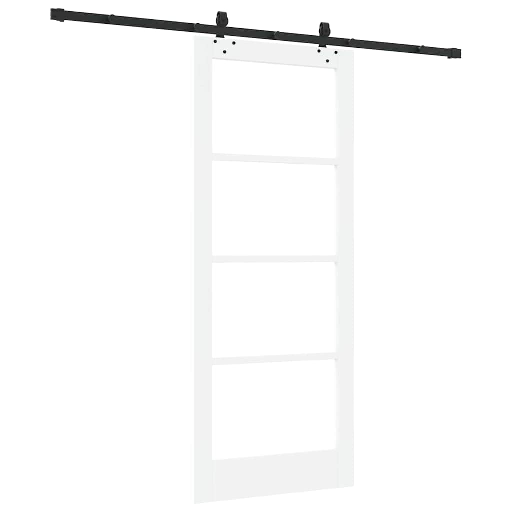 Csúszó ajtó Fehér 83 x 202 cm Tömör fenyőfa és üveg