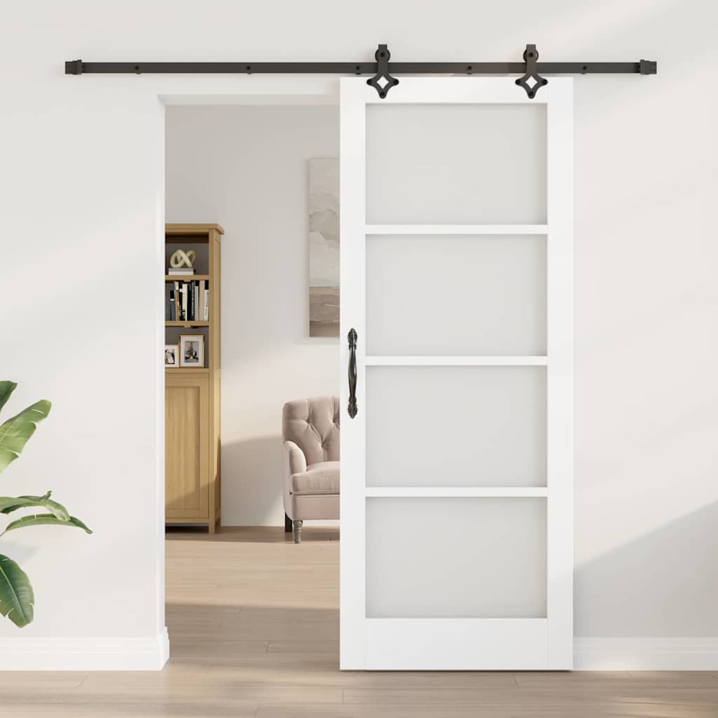 Csúszó ajtó Fehér 83 x 211 cm Tömör fenyőfa és üveg