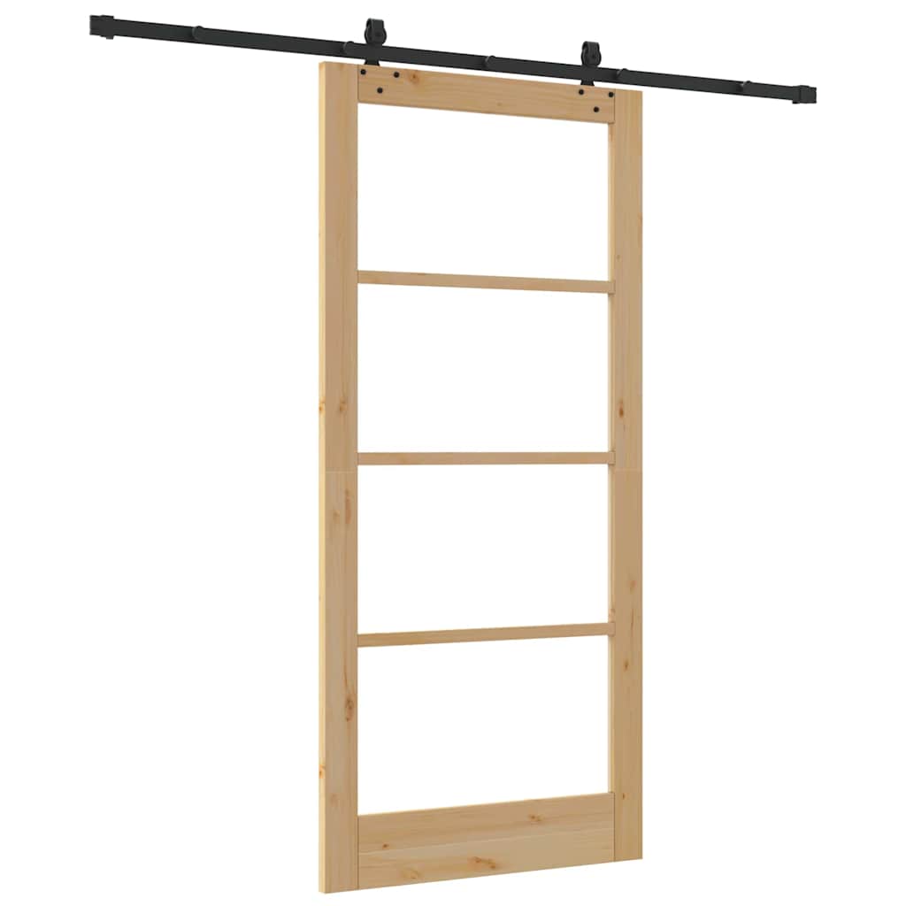 Csúszó ajtó Természetes 93 x 202 cm Tömör fenyőfa és üveg