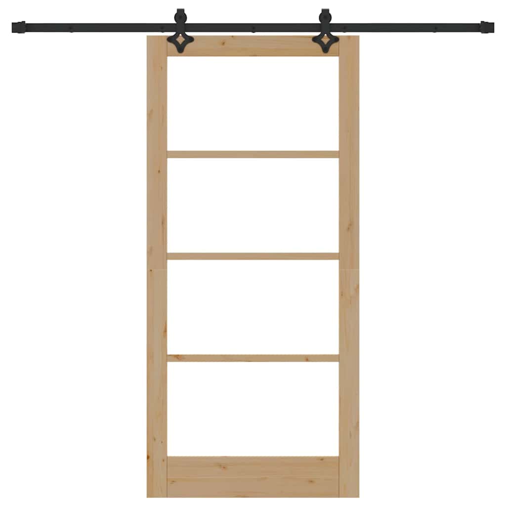 Csúszó ajtó Természetes 93 x 202 cm Tömör fenyőfa és üveg