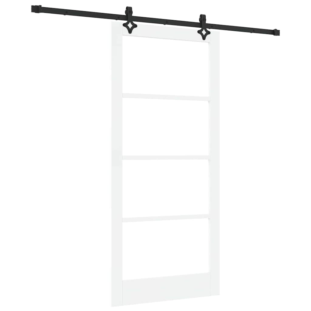 Csúszó ajtó Fehér 93 x 202 cm Tömör fenyőfa és üveg