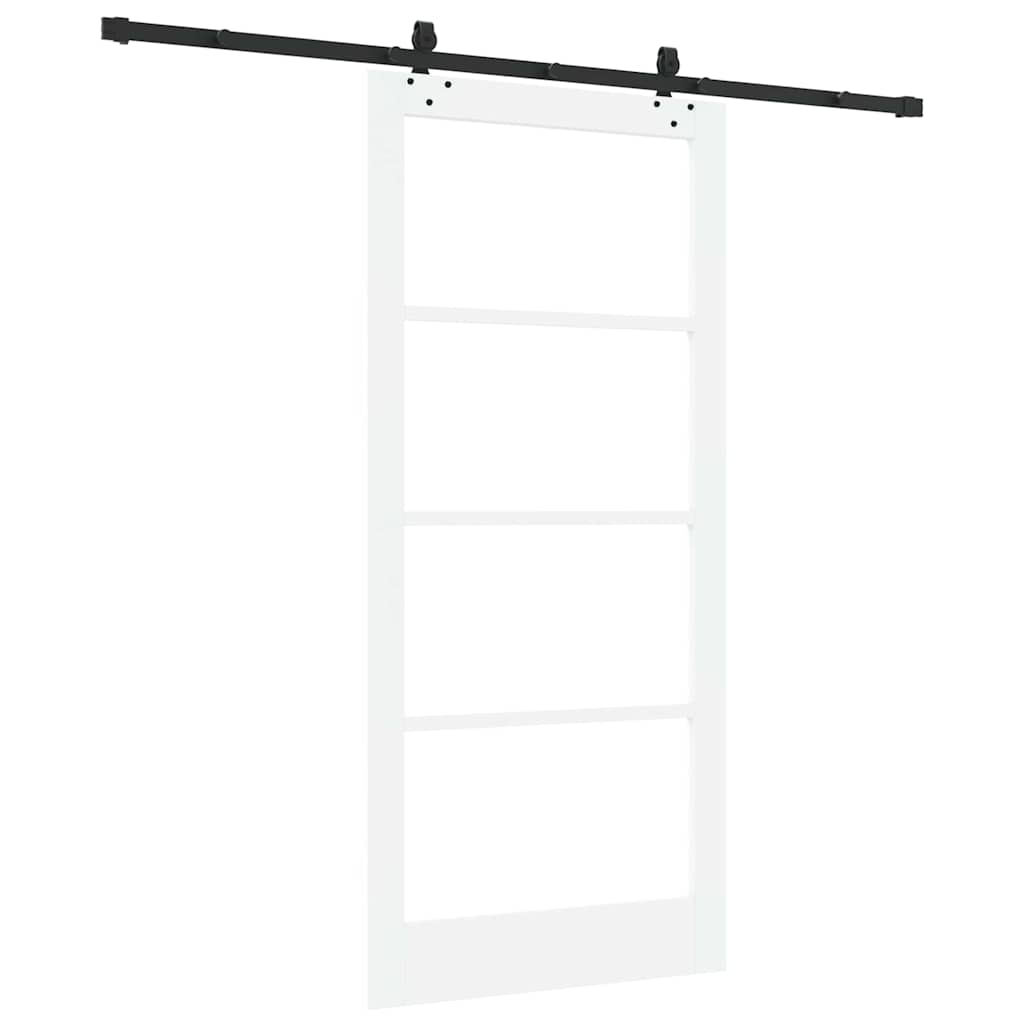 Csúszó ajtó Fehér 93 x 202 cm Tömör fenyőfa és üveg