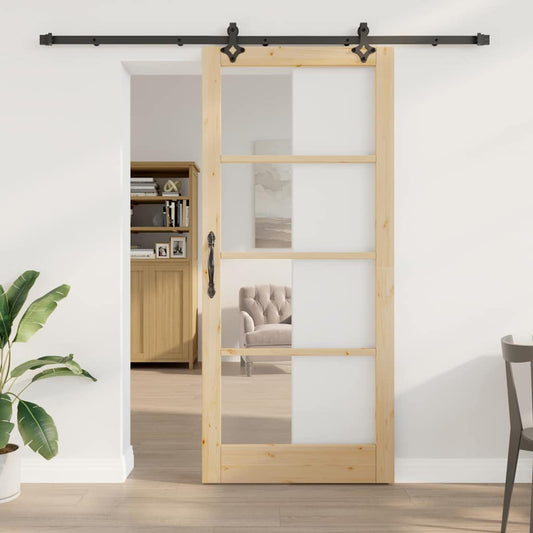 Csúszó ajtó Természetes 93 x 211 cm Tömör fenyőfa és üveg