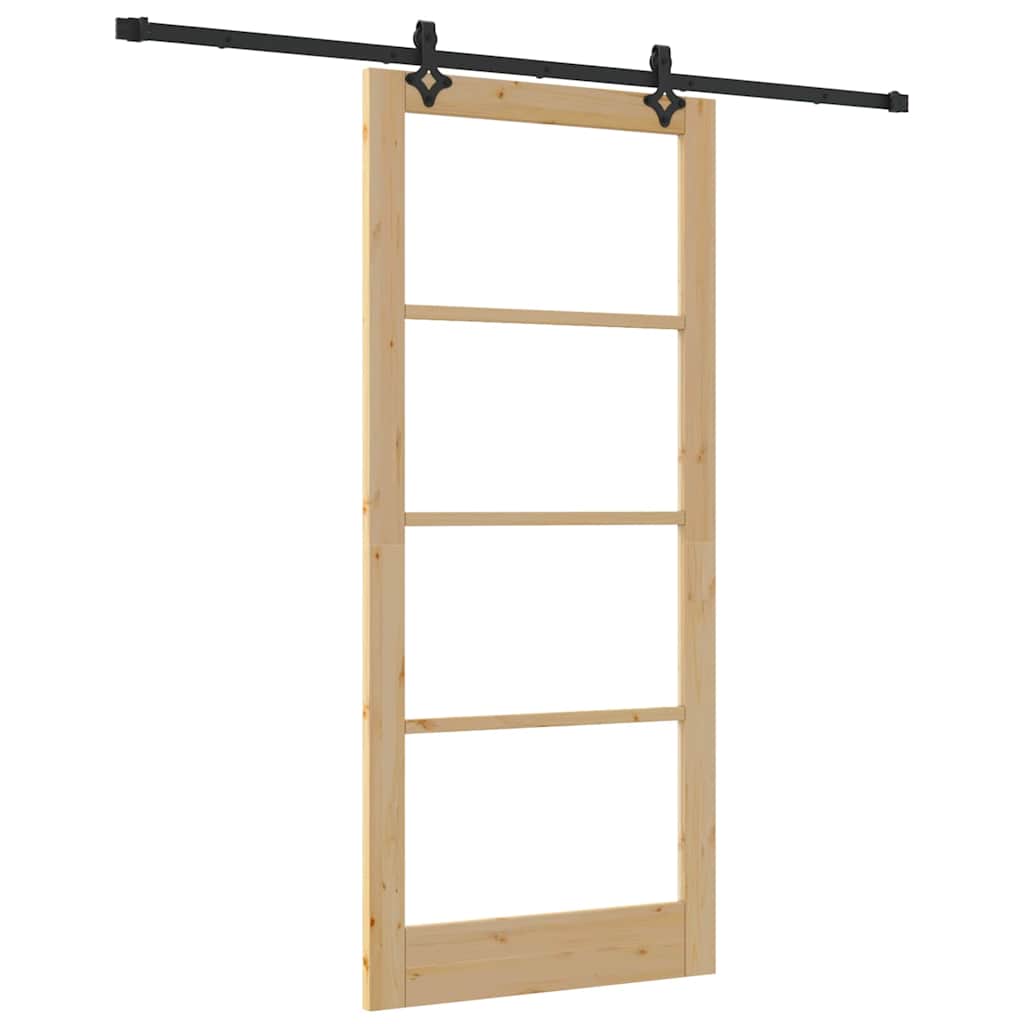 Csúszó ajtó Természetes 93 x 211 cm Tömör fenyőfa és üveg