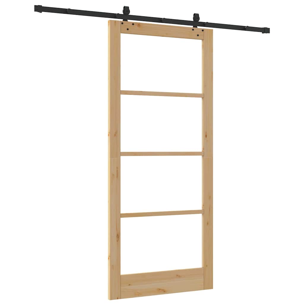 Csúszó ajtó Természetes 93 x 211 cm Tömör fenyőfa és üveg