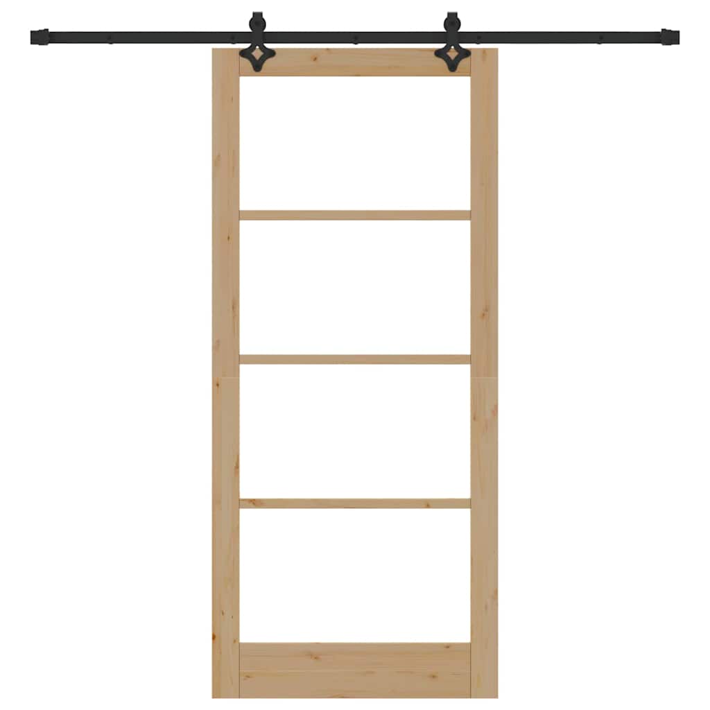 Csúszó ajtó Természetes 93 x 211 cm Tömör fenyőfa és üveg