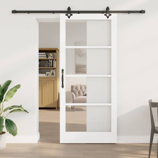 Csúszó ajtó Fehér 93 x 211 cm Tömör fenyőfa és üveg