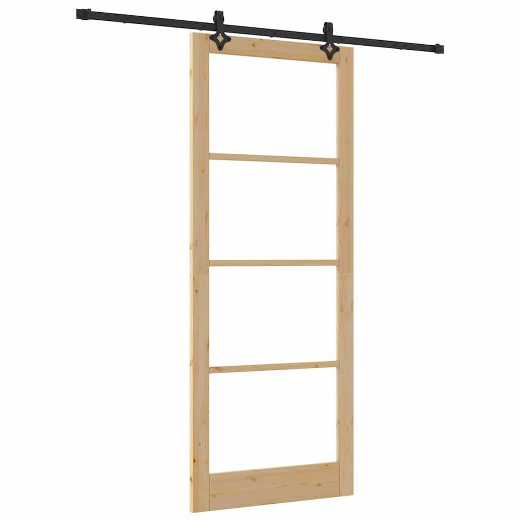 Csúszó ajtó Természetes 93 x 232 cm Tömör fenyőfa és üveg