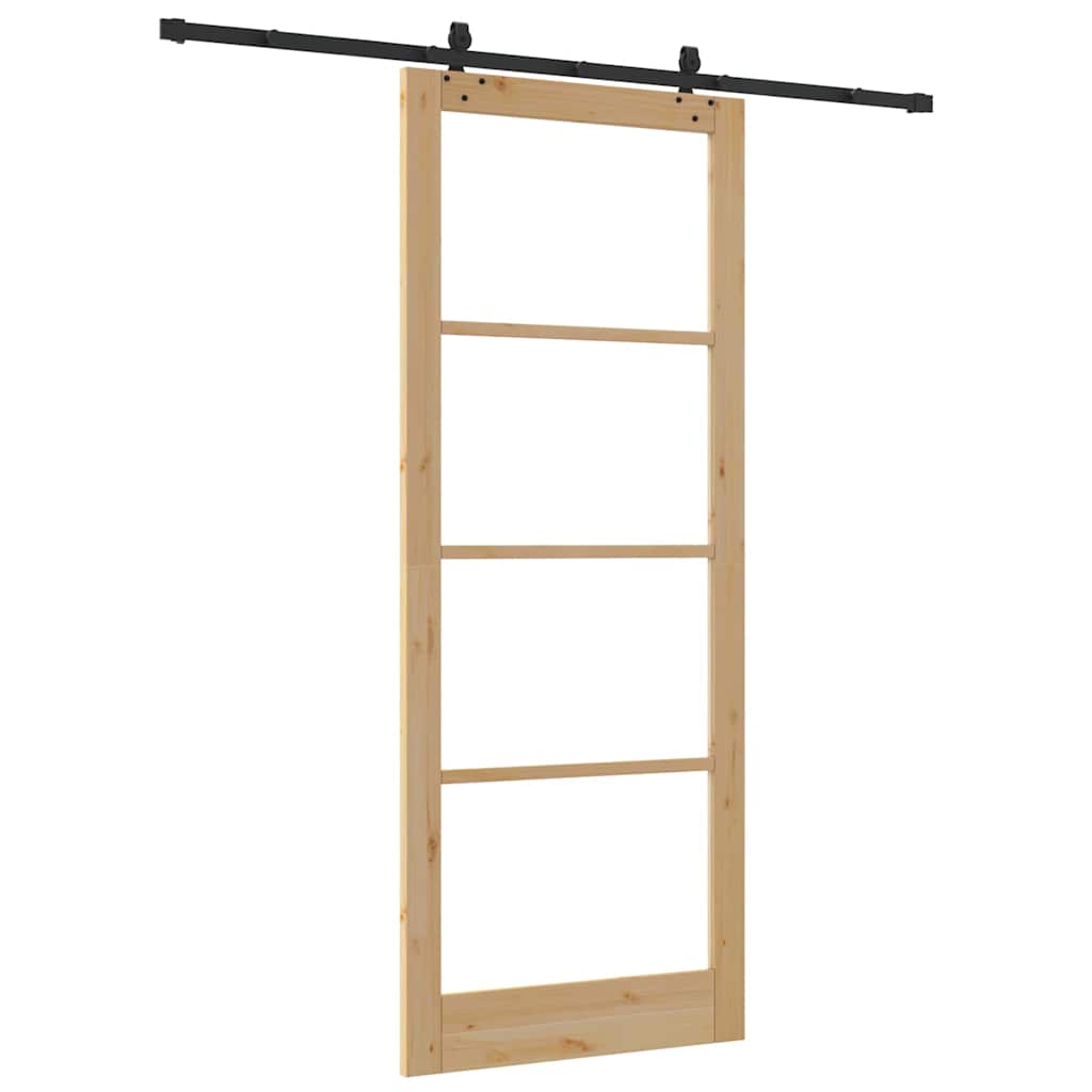 Csúszó ajtó Természetes 93 x 232 cm Tömör fenyőfa és üveg
