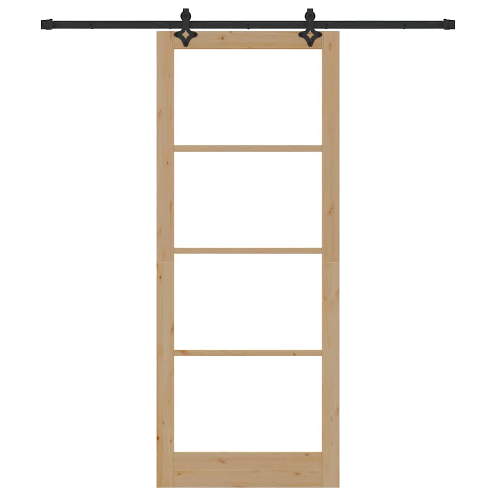 Csúszó ajtó Természetes 93 x 232 cm Tömör fenyőfa és üveg