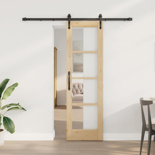 Csúszó ajtó Természetes 61 x 198,5 cm Tömör fenyőfa és üveg