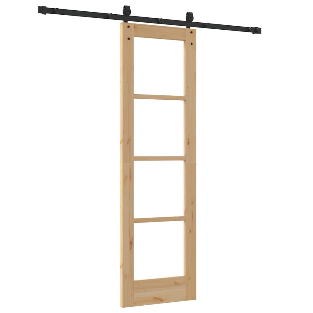 Csúszó ajtó Természetes 61 x 198,5 cm Tömör fenyőfa és üveg