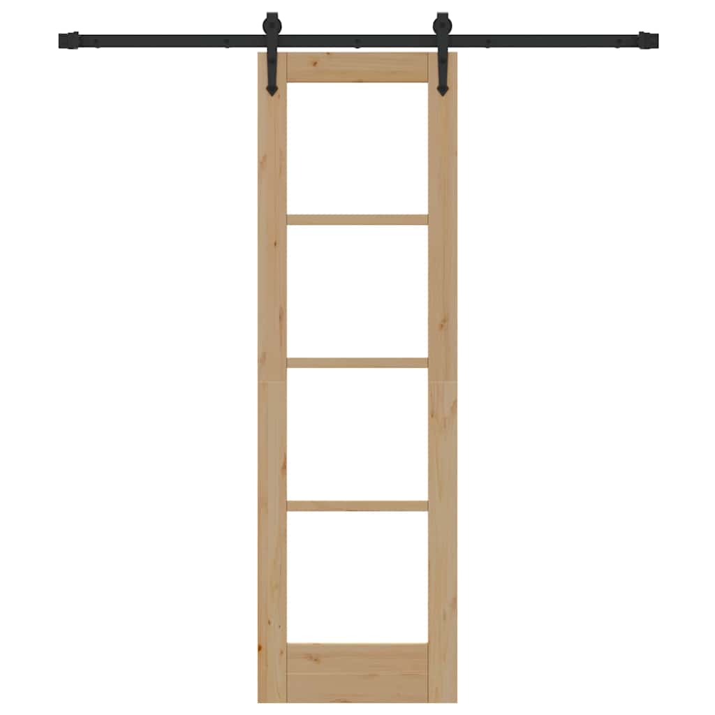 Csúszó ajtó Természetes 61 x 198,5 cm Tömör fenyőfa és üveg