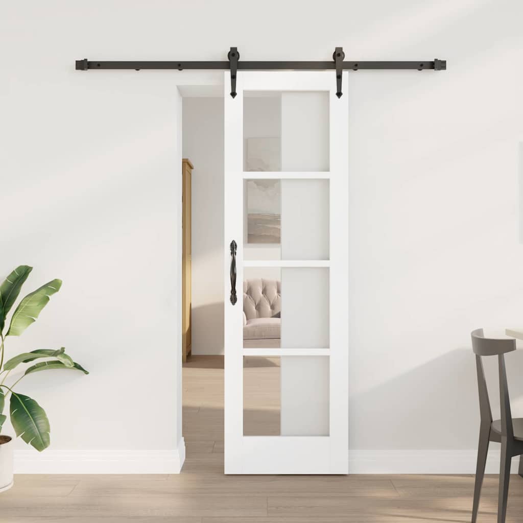 Csúszó ajtó Fehér 61 x 198,5 cm Tömör fenyőfa és üveg