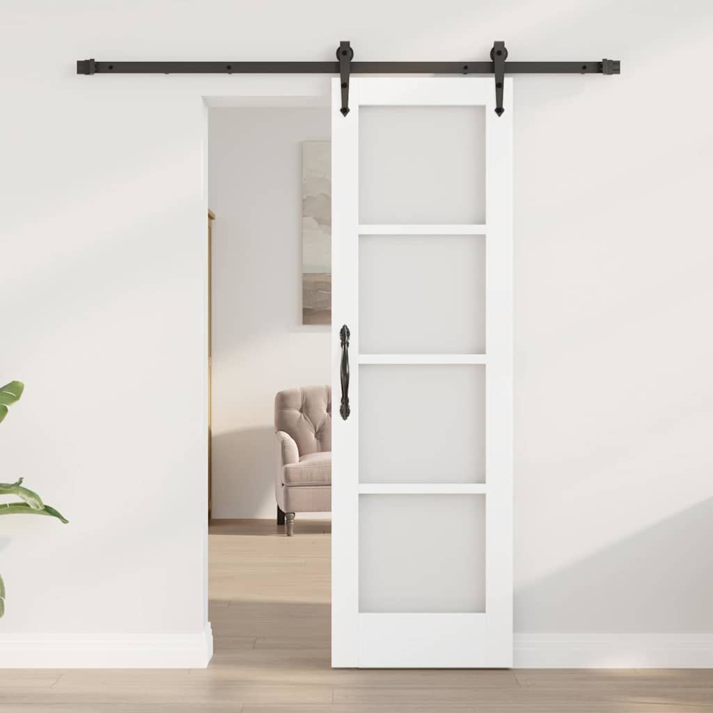 Csúszó ajtó Fehér 61 x 198,5 cm Tömör fenyőfa és üveg