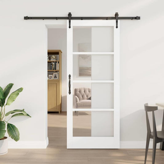Csúszó ajtó Fehér 83 x 202 cm Tömör fenyőfa és üveg