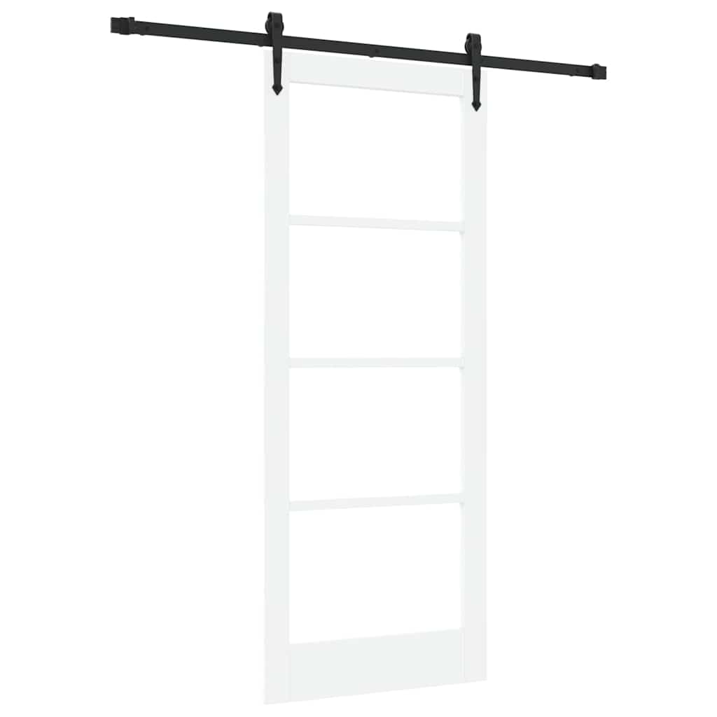 Csúszó ajtó Fehér 83 x 202 cm Tömör fenyőfa és üveg
