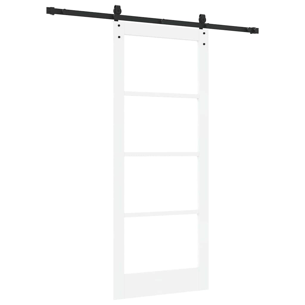 Csúszó ajtó Fehér 83 x 202 cm Tömör fenyőfa és üveg