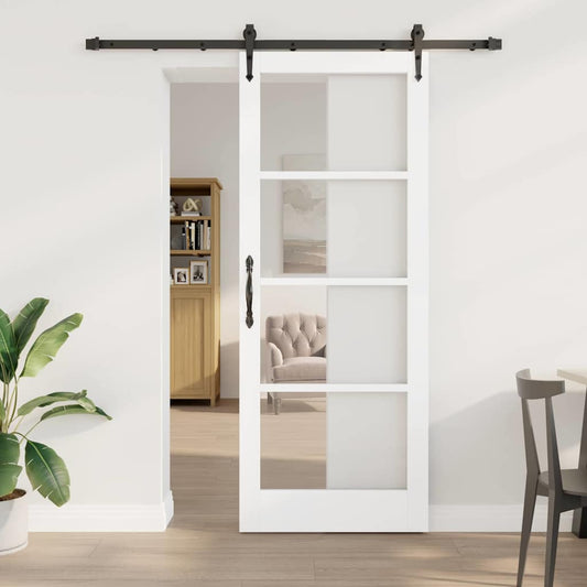 Csúszó ajtó Fehér 83 x 211 cm Tömör fenyőfa és üveg