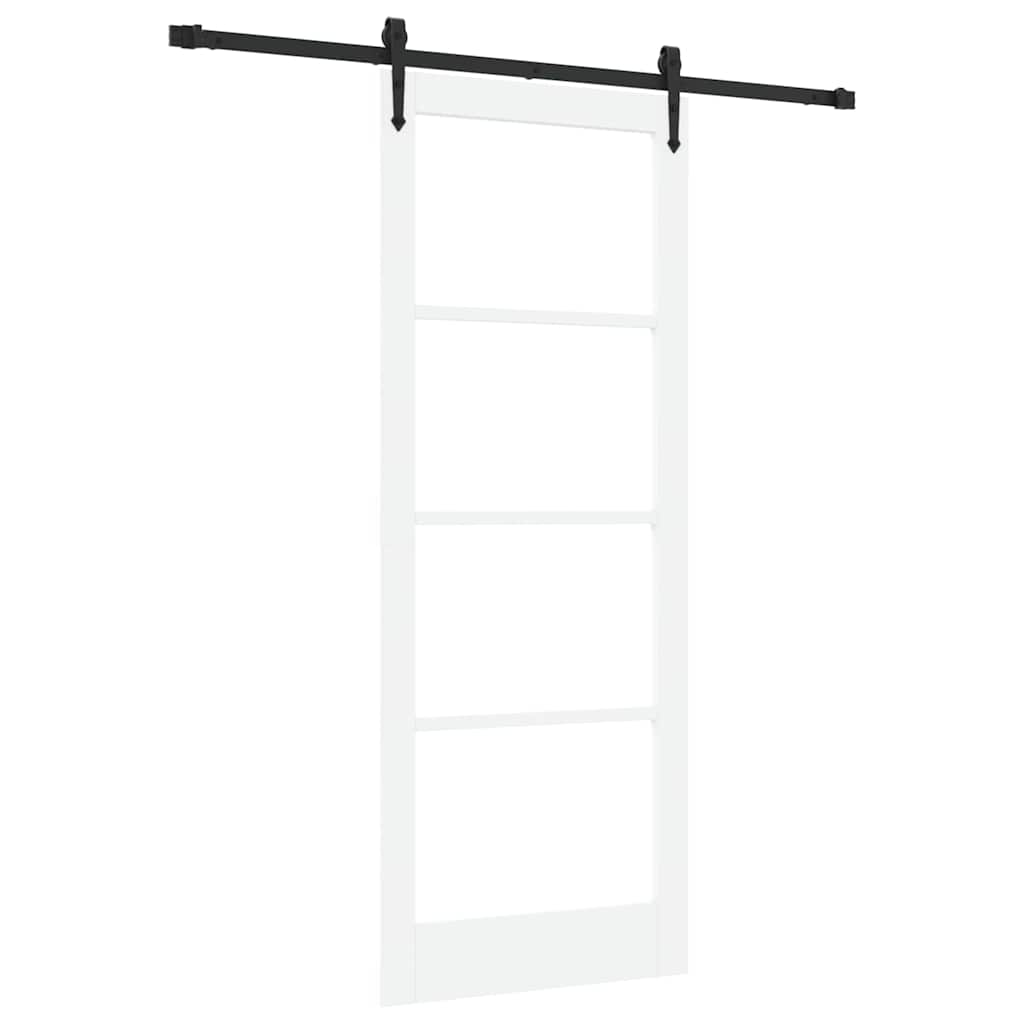 Csúszó ajtó Fehér 83 x 211 cm Tömör fenyőfa és üveg