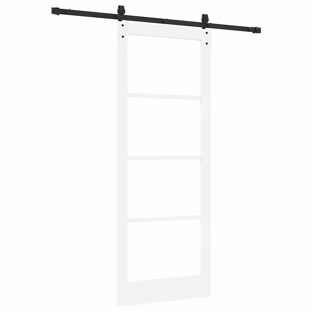 Csúszó ajtó Fehér 83 x 211 cm Tömör fenyőfa és üveg