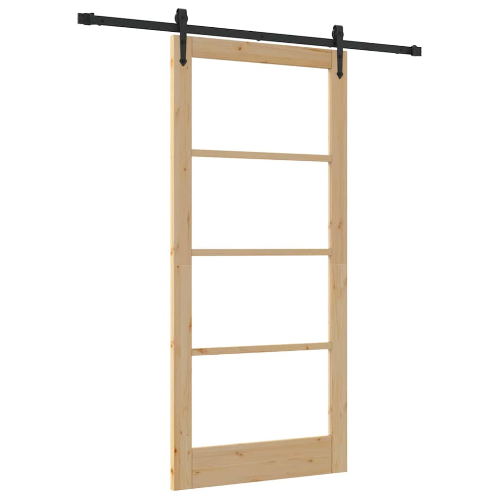 Csúszó ajtó Természetes 93 x 202 cm Tömör fenyőfa és üveg