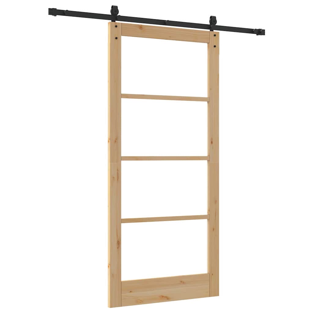 Csúszó ajtó Természetes 93 x 202 cm Tömör fenyőfa és üveg