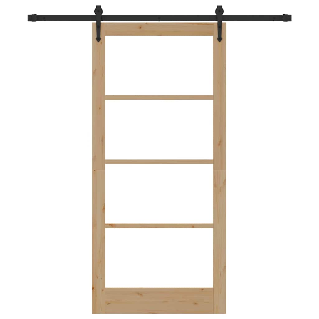 Csúszó ajtó Természetes 93 x 202 cm Tömör fenyőfa és üveg
