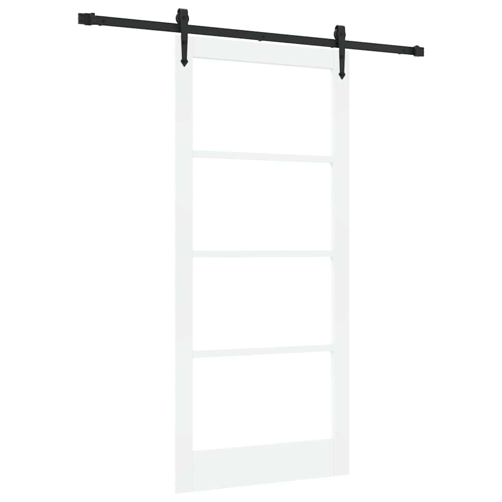 Csúszó ajtó Fehér 93 x 202 cm Tömör fenyőfa és üveg
