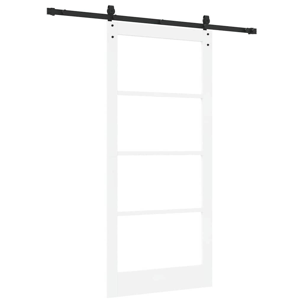 Csúszó ajtó Fehér 93 x 202 cm Tömör fenyőfa és üveg