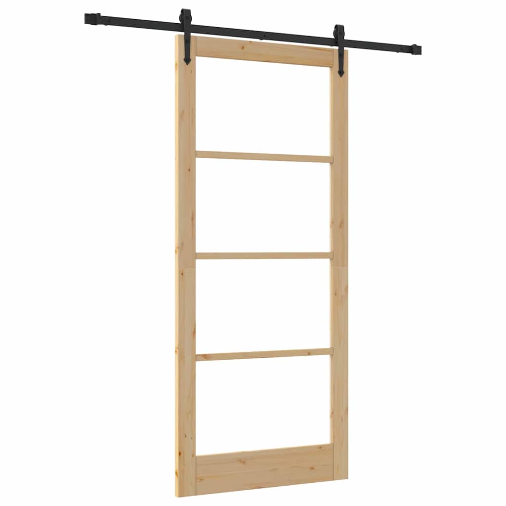 Csúszó ajtó Természetes 93 x 211 cm Tömör fenyőfa és üveg