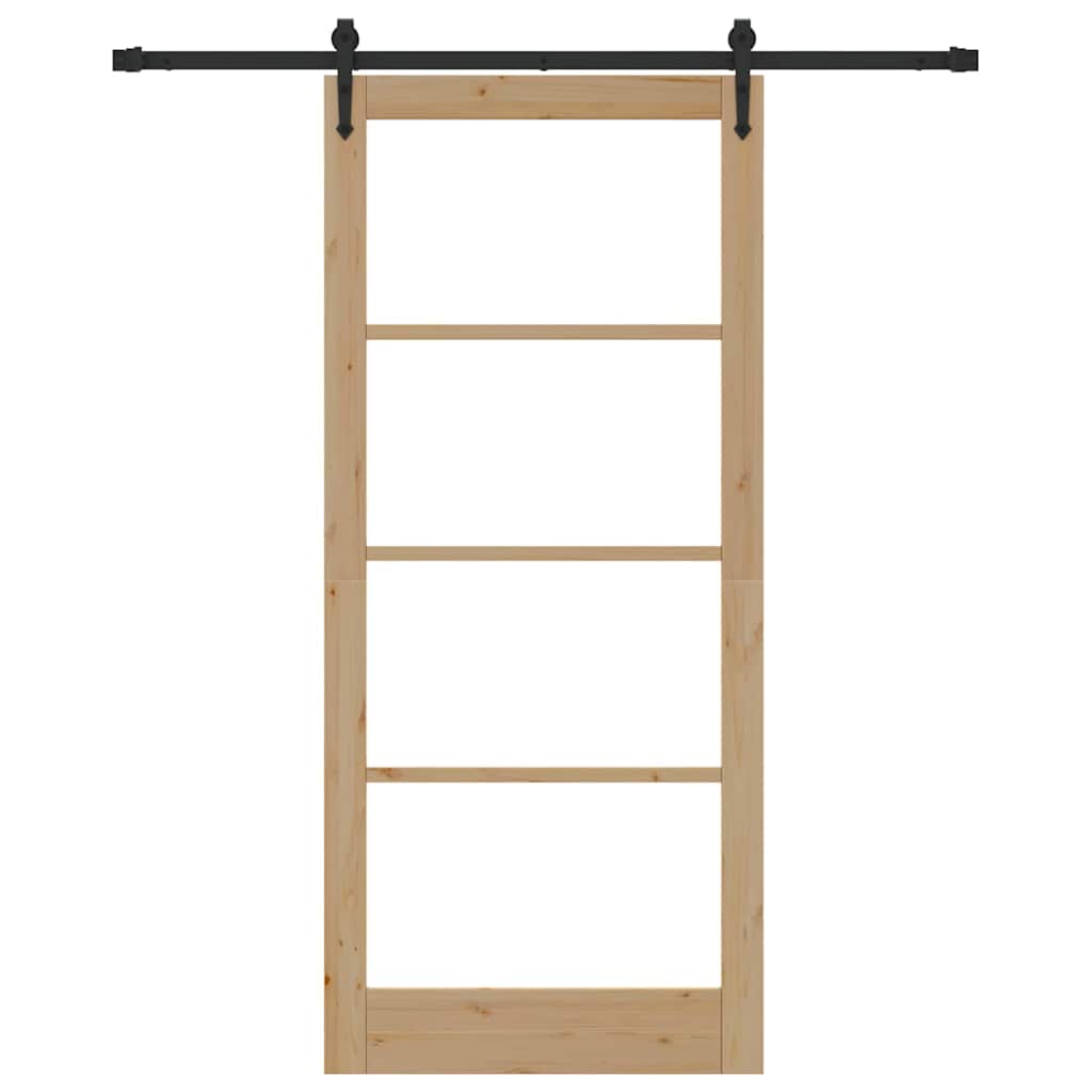 Csúszó ajtó Természetes 93 x 211 cm Tömör fenyőfa és üveg