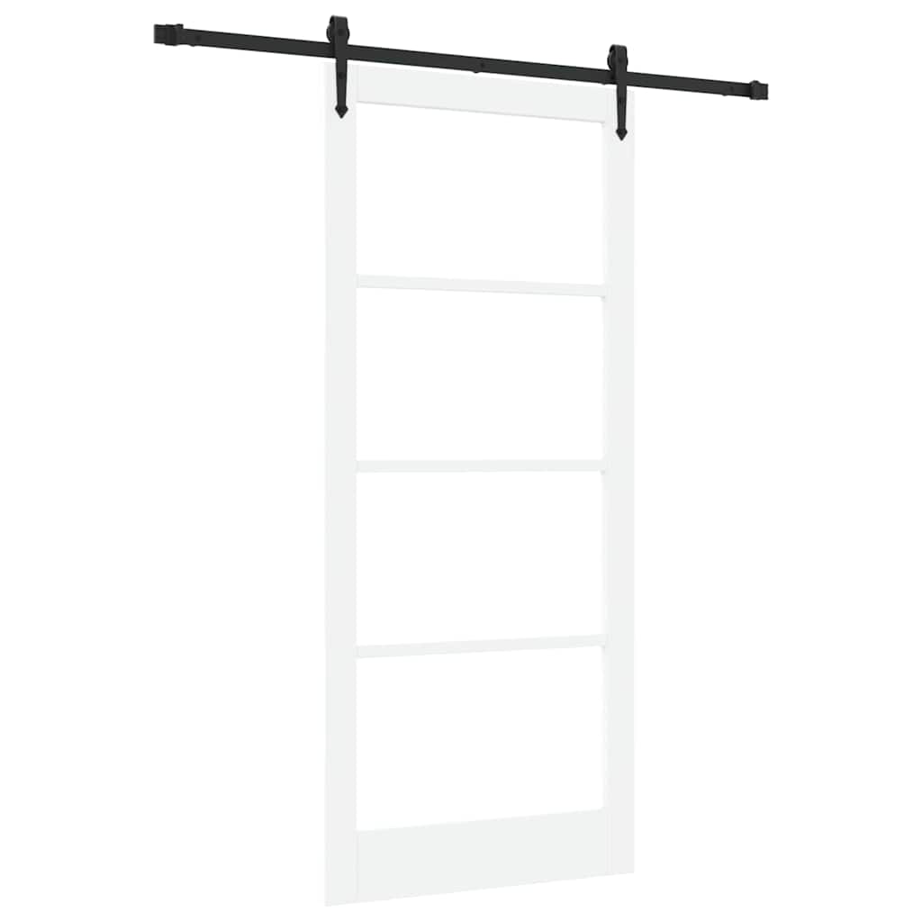 Csúszó ajtó Fehér 93 x 211 cm Tömör fenyőfa és üveg