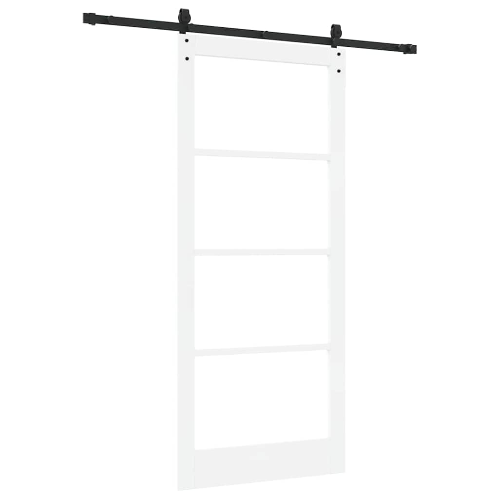 Csúszó ajtó Fehér 93 x 211 cm Tömör fenyőfa és üveg
