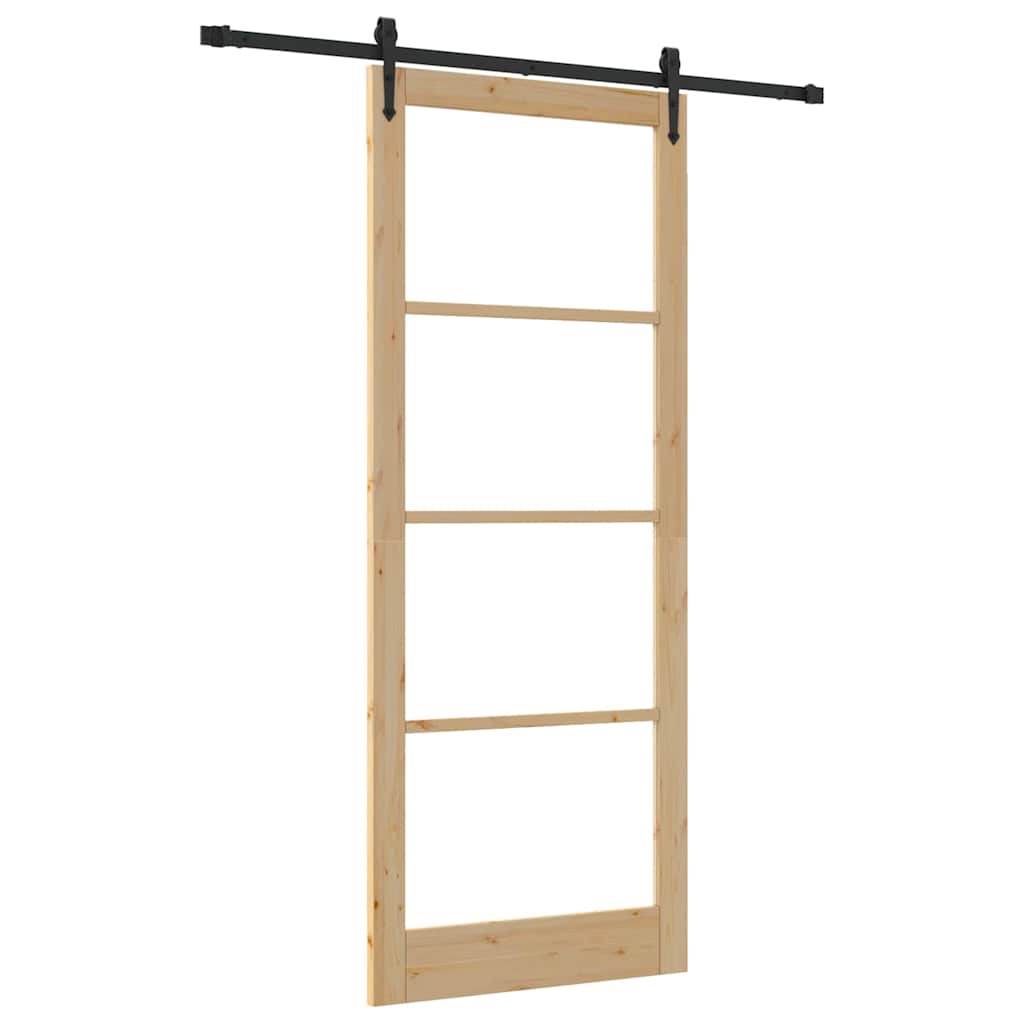 Csúszó ajtó Természetes 93 x 232 cm Tömör fenyőfa és üveg
