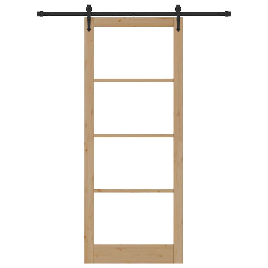 Csúszó ajtó Természetes 93 x 232 cm Tömör fenyőfa és üveg
