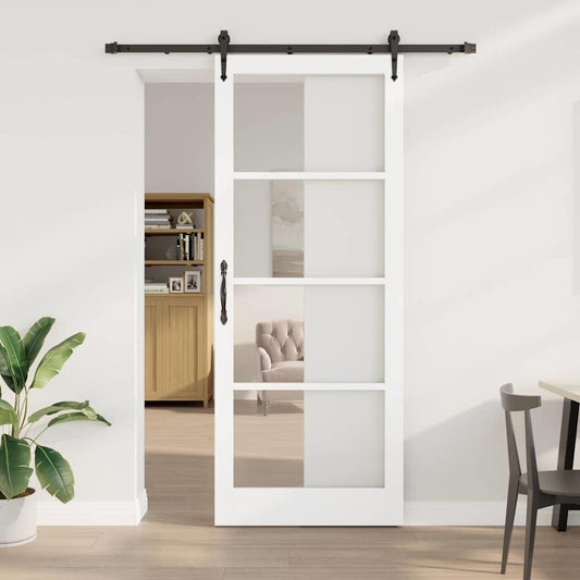 Csúszó ajtó Fehér 93 x 232 cm Tömör fenyőfa és üveg