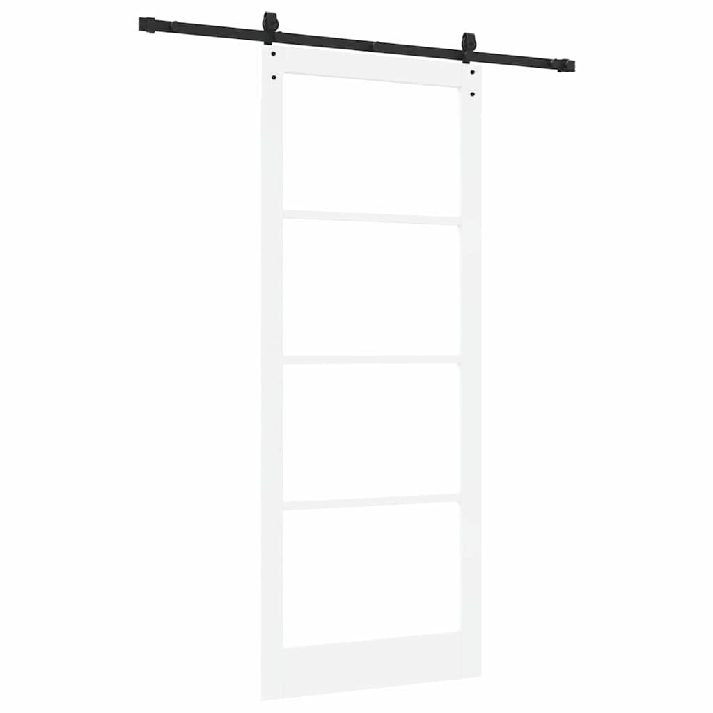 Csúszó ajtó Fehér 93 x 232 cm Tömör fenyőfa és üveg